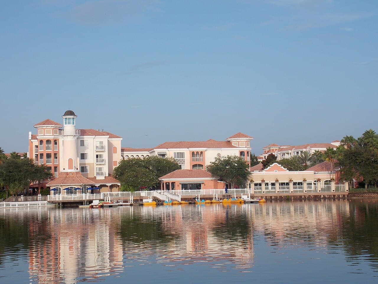 Lakeside buildings of Marriott's Grande Vista resort in Orlando, Florida